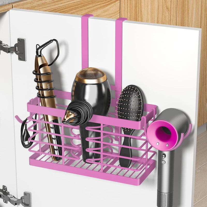 Sevenblue Hair Tool Organizer, 3-in-1 Universal Hair Dryer Holder, Adjustable Height Metal Blow Dryer Holder Wall Mounted/Over Cabinet Door/Free-Standing (Pink) - Image 1